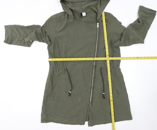 H&M Women’s Green Hooded Parka Jacket Size 8 Drawstring Waist
