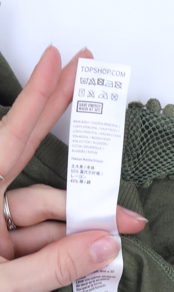 Womens UK Size 10 Topshop Green Basic T-Shirt