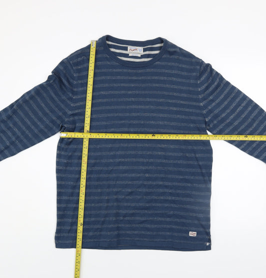 Jack & Jones Men's Blue Striped Cotton Crew Neck Jumper Size L