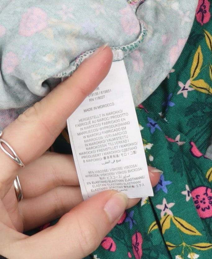 Boden Womens Green Floral Wrap Blouse Top UK 18 Short Sleeve Viscose