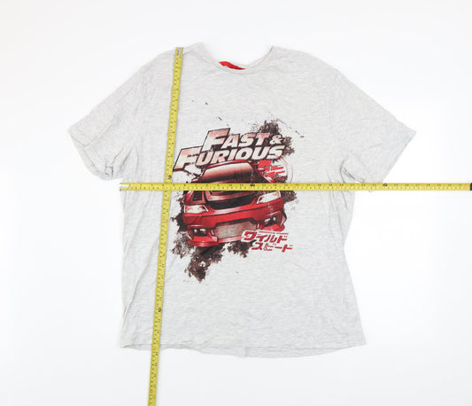 George Men’s Grey Fast & Furious Car Graphic Print T-Shirt XL Crew Neck