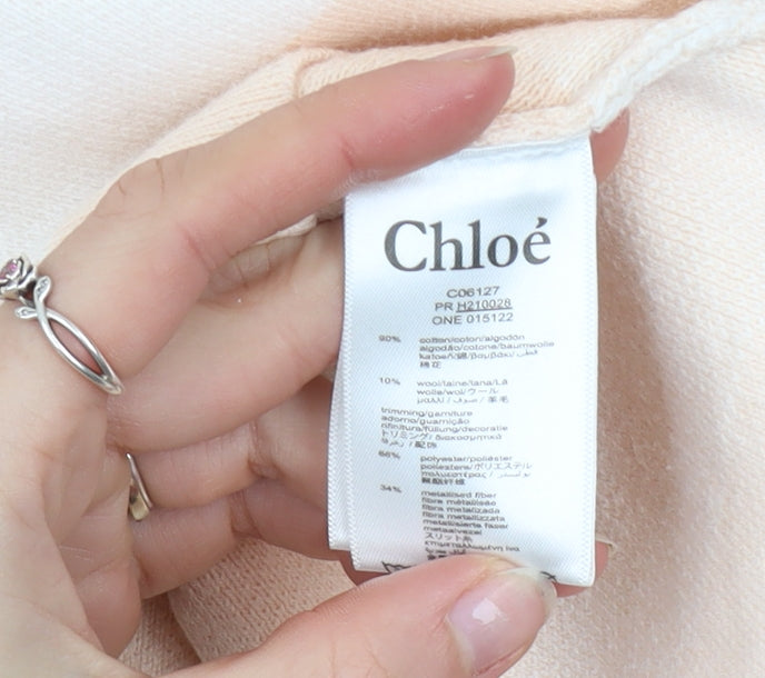 Additional view of Chloé girls’ beige hooded knit coat 2 years cotton wool blend