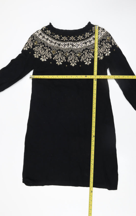 Monsoon Women’s Black Embellished Knit Shift Dress Size M
