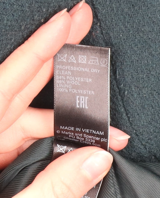 Marks and Spencer Women’s Green Wool Blend Long Overcoat UK 16