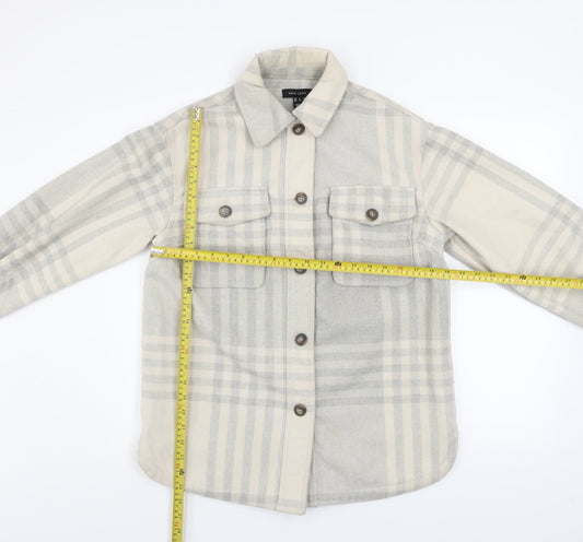 New Look Womens Grey Check Shacket Jacket Size 8 Regular Fit