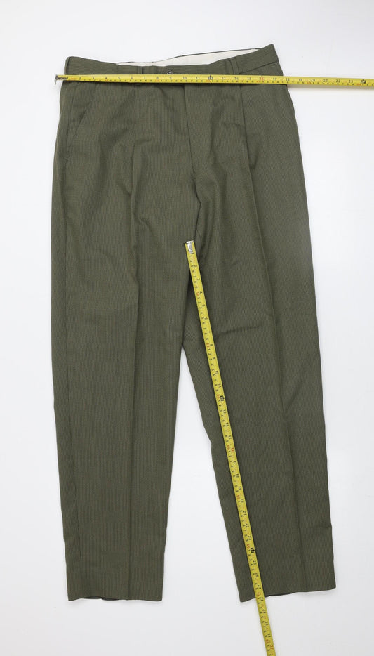 Hugo James Men's Green 40x34 Wool Blend Pleated Dress Trousers