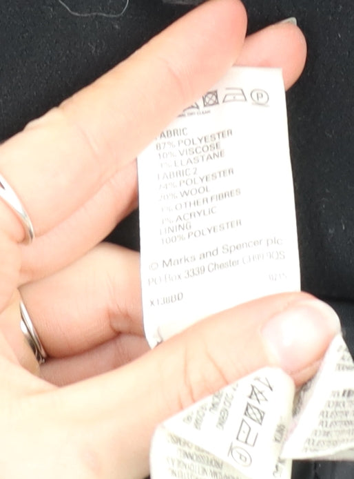 Marks and Spencer Womens Black Size 16 Mid-Length Zip Coat