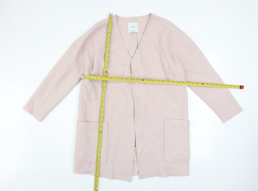 Mango Women Pink Open Front Long Coatigan Size Small Wool Blend