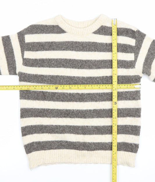 Zara Girls Grey & Ivory Striped Wool Blend Pullover Jumper 9-10 Years