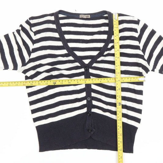 Jigsaw Women’s Black White Striped V-Neck Cotton Cardigan Size S