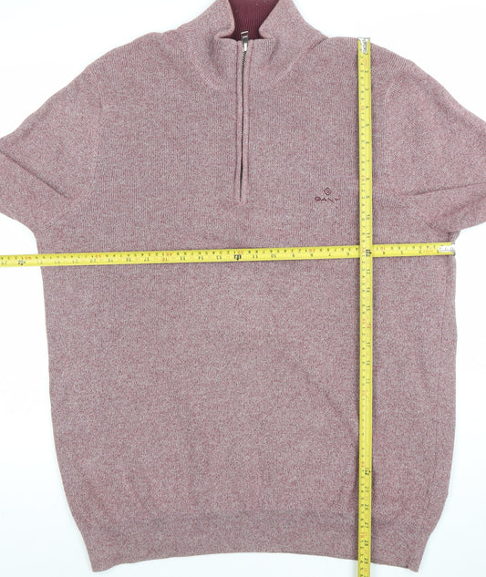 Gant Men’s Red 2XL Cotton Half Zip Jumper High Neck Knit