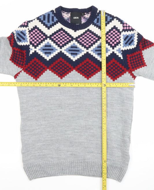 ASOS Men’s Grey Geometric Knit Jumper Size M Long Sleeve Pullover