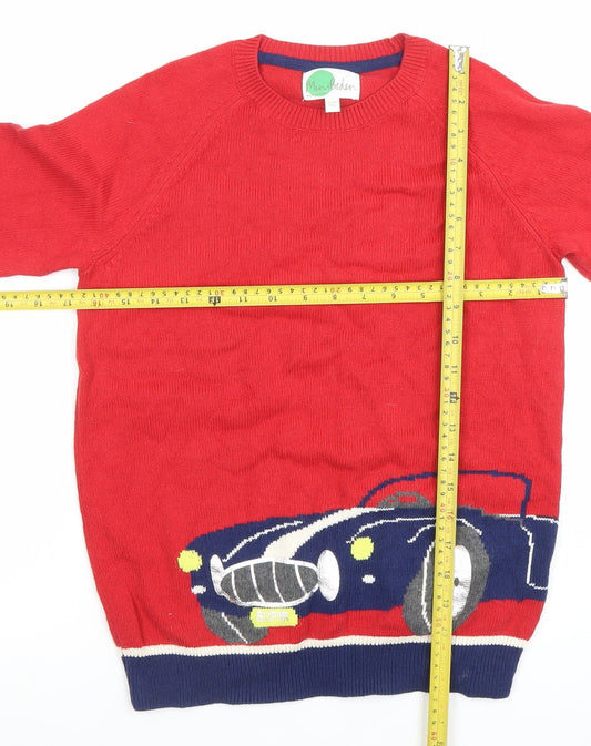 Mini Boden Boys Red Cotton Wool Car Jumper 11-12 Years Crew Neck Knit