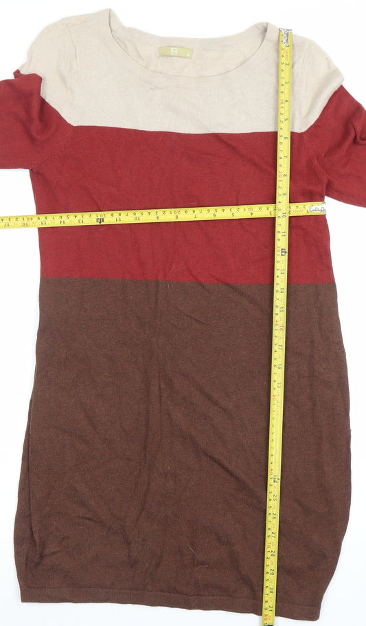 Tu Women's Beige Red Brown Colourblock Knit Sweater Dress Size 10