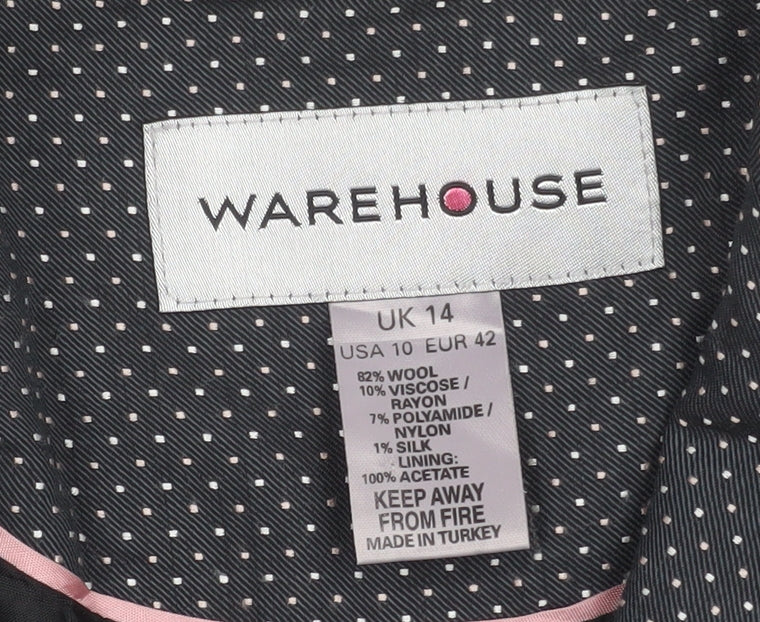 Warehouse Women’s Black Polka Dot Wool Blazer UK 14 Classic Fit