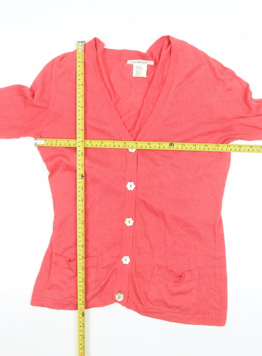 L.K. Bennett Women's Pink V-Neck Cotton Cashmere Cardigan Size 14