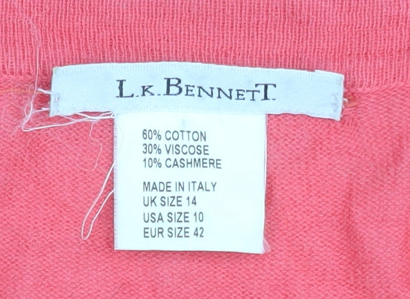 L.K. Bennett Women's Pink V-Neck Cotton Cashmere Cardigan Size 14