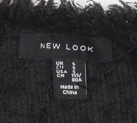 New Look Women's Black Cropped Open Front Fuzzy Jacket Size S