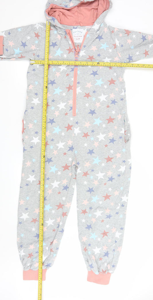 FatFace Girls Grey Star Print Hooded Jersey Jumpsuit 11-12 Years