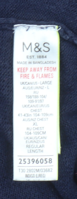 Marks and Spencer Men’s Blue Cotton V-Neck Pullover Jumper L