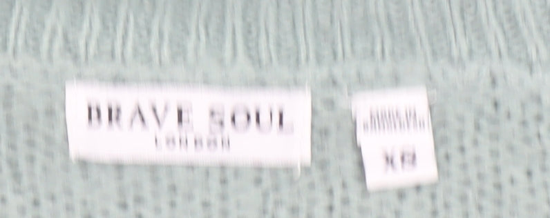 Brave Soul Womens Green V-Neck Knit Long Sleeve Pullover Jumper XS