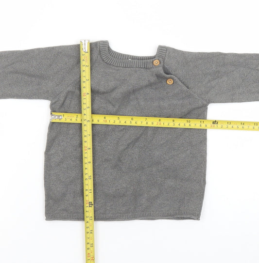 F&F Grey Knit Baby Jumper 12-18 Months Button Shoulder Long Sleeve