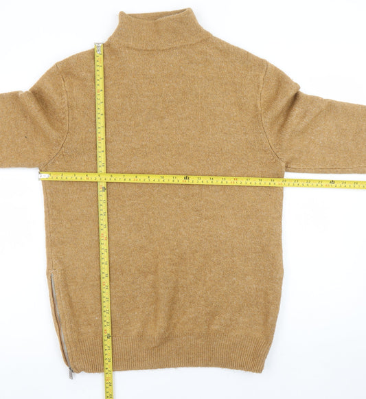 Topman Men's Beige Wool Roll Neck Zip Jumper Size M