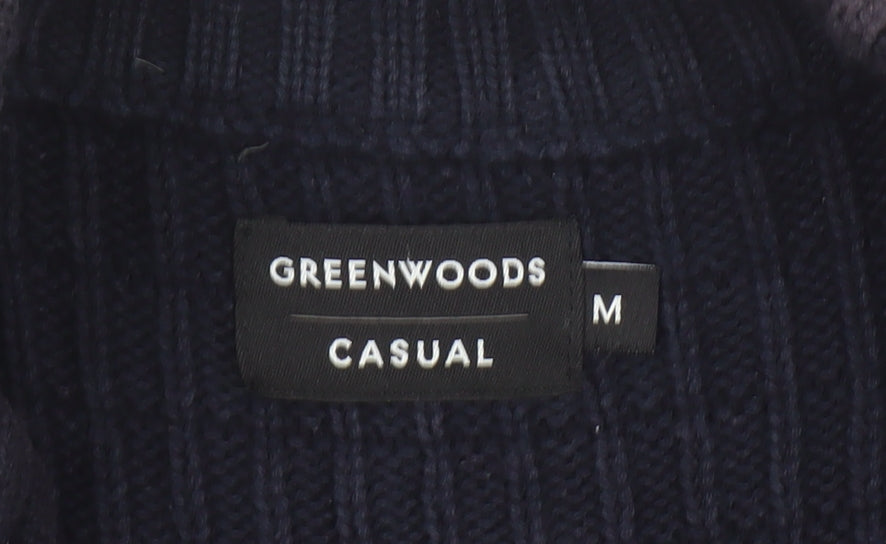 Greenwoods Men’s Blue Full Zip High Neck Knit Jumper M