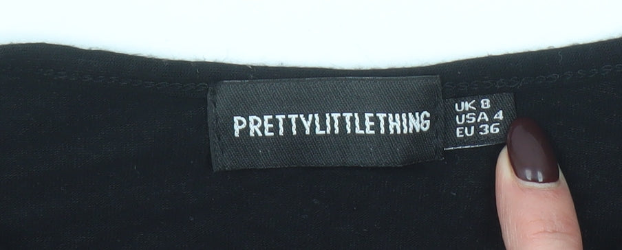 Womens UK Size 8 PRETTYLITTLETHING Black Cropped T-Shirt