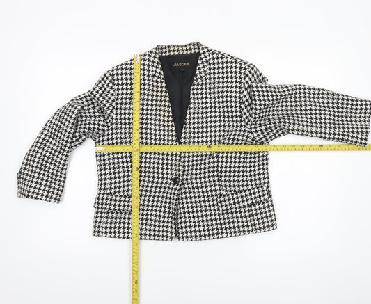 Jaeger Womens Black Houndstooth Tweed Wool Blazer Size 12 Classic Workwear