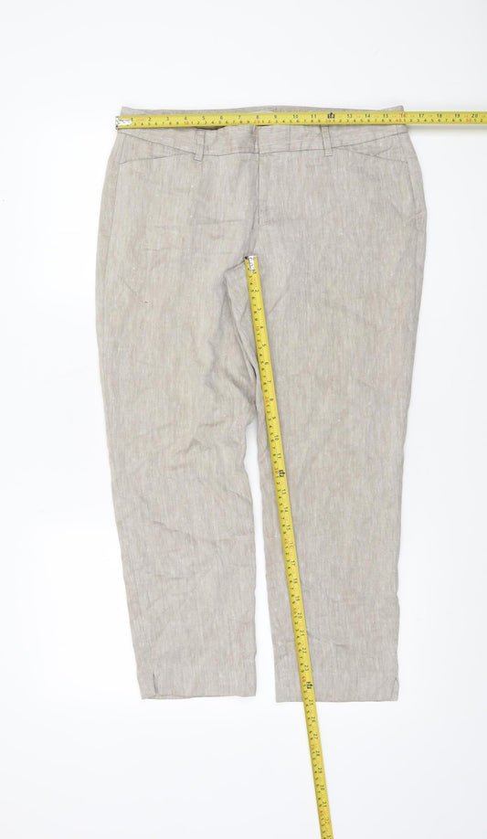 Gap Women's Beige Slim Cropped Twill Linen-Blend Trousers Size 10