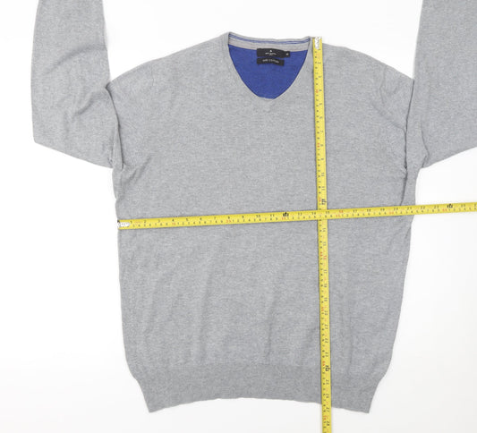 Jeff Banis Men’s Grey Cotton V-Neck Jumper Size M