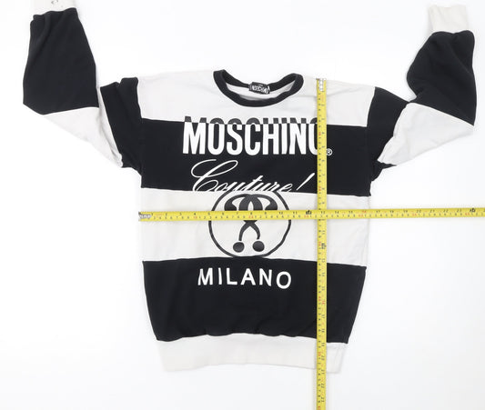 Moschino Teen Boys Black & White Striped Logo Sweatshirt 12 Years