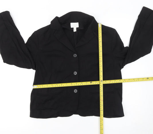H&M Women's Black Blazer Jacket Size 14 Regular Fit Single-Breasted