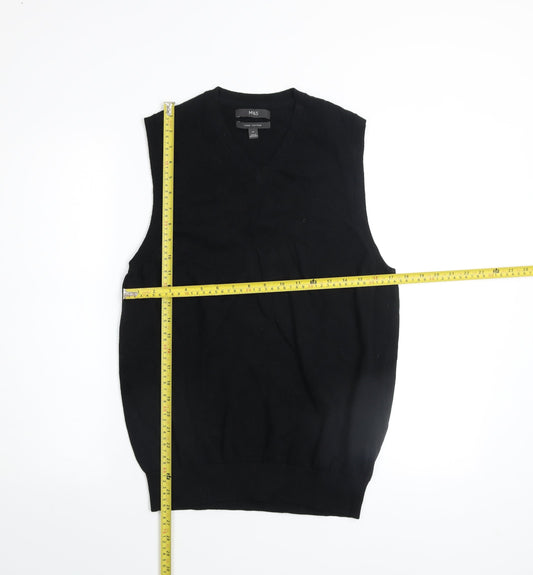 Marks and Spencer Mens Black Cotton V-Neck Sleeveless Vest Jumper M