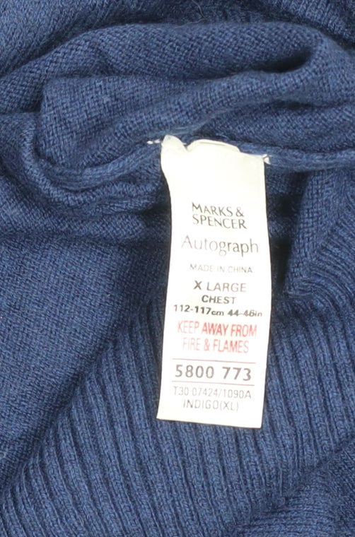 Marks and Spencer Autograph Men’s Blue Cotton Cashmere V-Neck Jumper XL