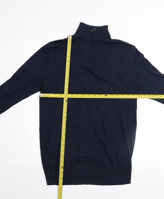 Howick Men’s Blue Merino Wool Half Zip Jumper M