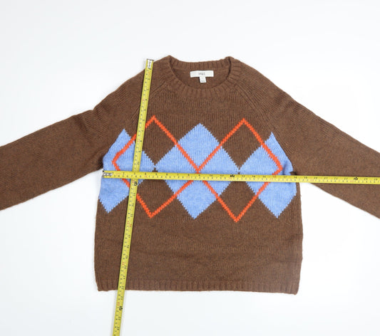 Marks and Spencer Men Brown Argyle Knit Jumper Size S Wool Blend