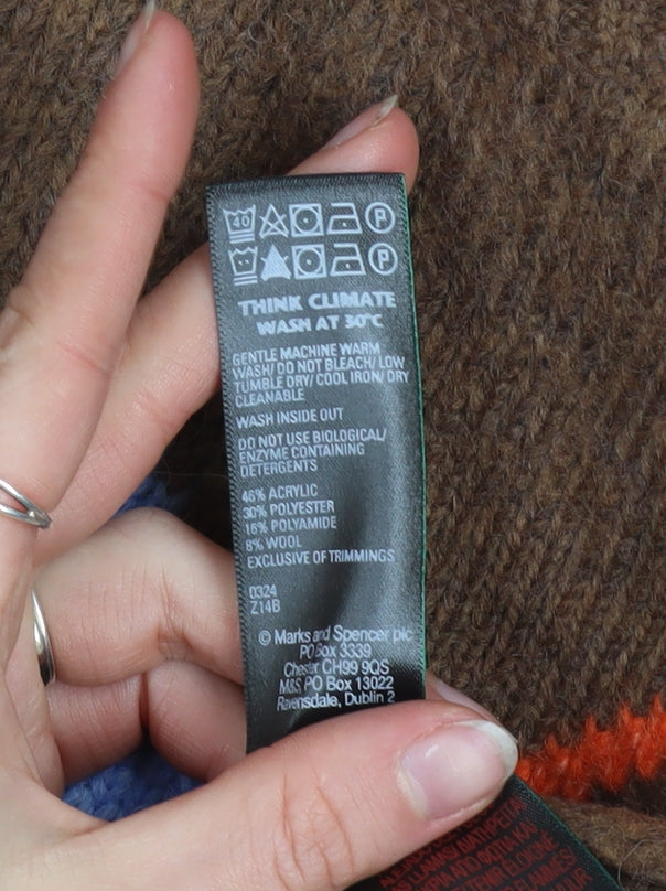 Marks and Spencer Men Brown Argyle Knit Jumper Size S Wool Blend