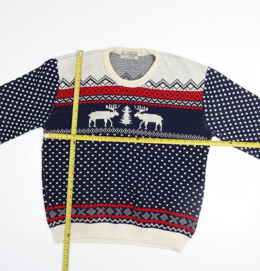 Knitwear Gallery Men Blue Christmas Fair Isle Jumper Size L