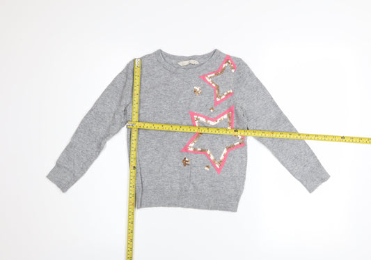 John Lewis Girls Grey Sequin Star Pullover Jumper Age 7 Years