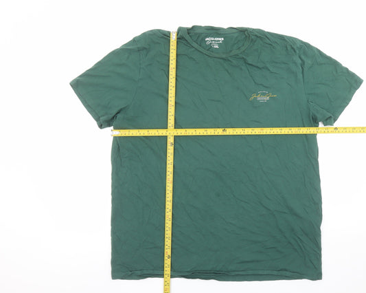 Jack & Jones Men's Green 2XL Crew Neck Cotton T-Shirt
