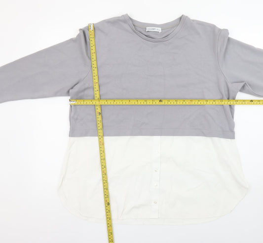 Gallery Womens Grey White Colourblock Tunic Blouse UK L Long Sleeve