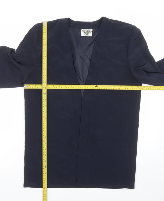 Jacques Vert Women Navy Blue Long Blazer Jacket Size 10 Classic Fit
