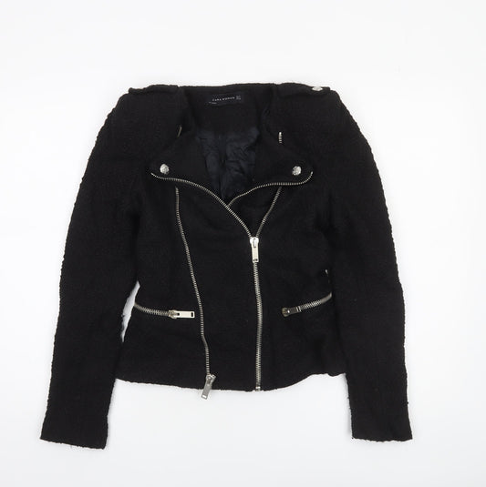 Womens UK Size S Zara Black Biker Coat
