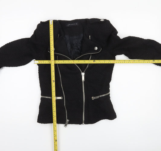Womens UK Size S Zara Black Biker Coat