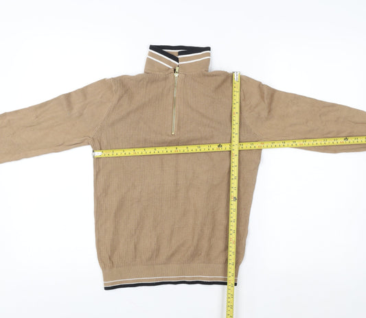Next Boys Beige 10 Years Knit 1/2 Zip High Neck Cotton Sweatshirt