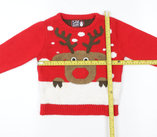 Back view of Let It Snow girls’ red reindeer christmas jumper 3-4 years