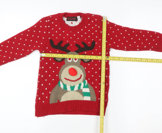 Whisper Girls Red Reindeer Christmas Sweatshirt 3-4 Years Pullover Knit
