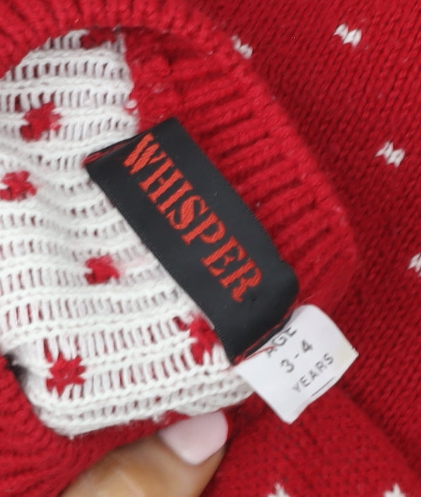 Brand and care label for Whisper girls’ red reindeer christmas sweatshirt 3-4 years pullover knit
